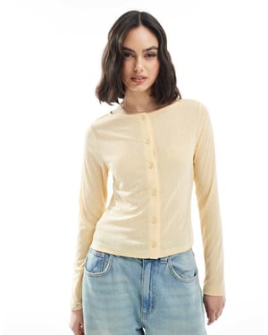 ASOS DESIGN shrunken button up dry handle rib cardigan in buttermilk