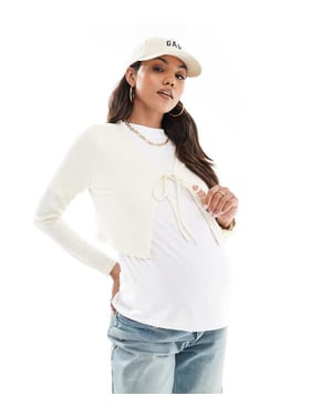 Mamalicious Maternity cropped ribbed cardigan in cream