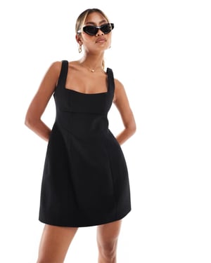 NA-KD volume mini dress in black