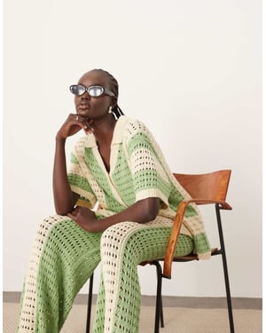 ARRANGE knitted vertical stripe oversized shirt co-ord in green