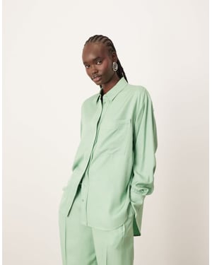ARRANGE oversized contrast stitch shirt co-ord in pistachio