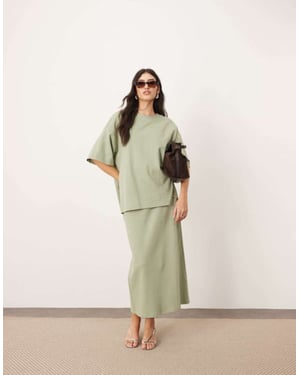 ARRANGE premium tung texturerad jersey kolonn maxikjol co-ord i pistage