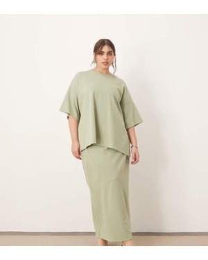 ARRANGE Curve premium tungviktig strukturerad jersey kolumn maxi kjol co-ord i pistage