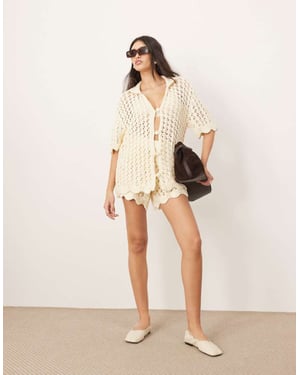 ARRANGE open knitted short co-ord in off white