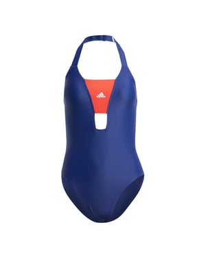 Women's adidas Color Block Halter Neck One Piece Swimsuit in Navy