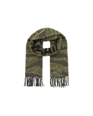 Accessories AllSaints Nova Camo Oblong Scarf with Logo in Olive Camo