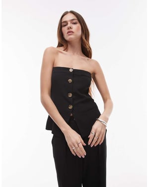Nia grainge linen button through bandeau co-ord top in black
