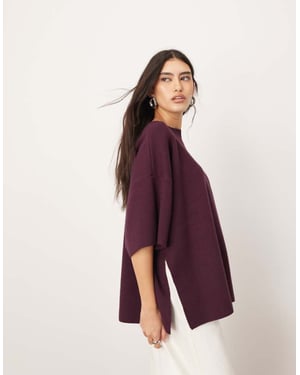 ARRANGE premium compact knitted oversized t-shirt in burgundy