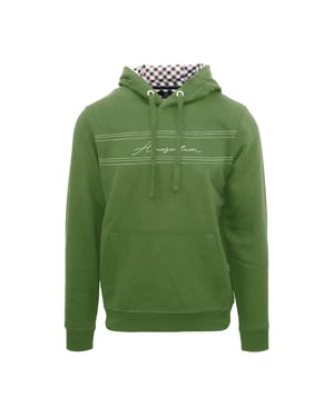Men's Aquascutum Hooded Neck Signature Print Sweatshirt in Military Green
