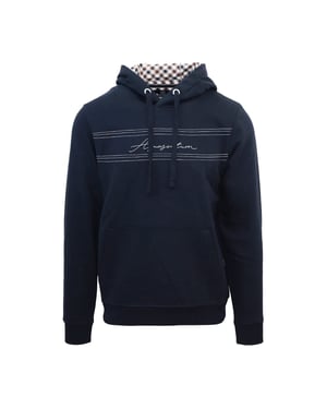 Men's Aquascutum Hooded Neck Signature Print Sweatshirt in Navy