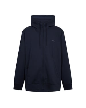 Men's Boss Saggy Solid Patterned Hooded Drawstring Ribbed Cuff Sweat Jacket in Dark Blue