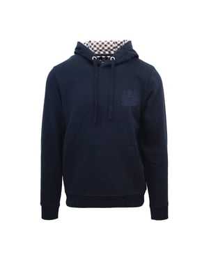 Men's Aquascutum Hooded Neck Long Sleeve Sweatshirt with Kangaroo Pocket in Navy