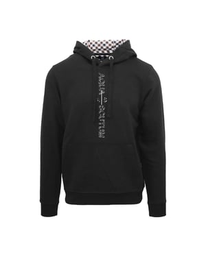 Men's Aquascutum Lacoste Lettering Hooded Neck Long Sleeve Sweatshirt in Black