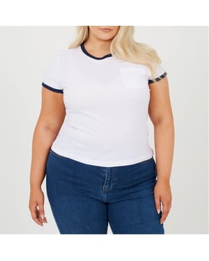 Women's Brave Soul Ps Ssbtn Tee in White/Navy