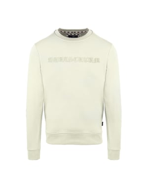 Men's Aquascutum Embroidered Crew Neck Ribbed Collar Long Sleeve Sweatshirt in Butter