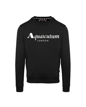 Men's Aquascutum Crew Neck Ribbed Collar Long Sleeve Sweatshirt in Black
