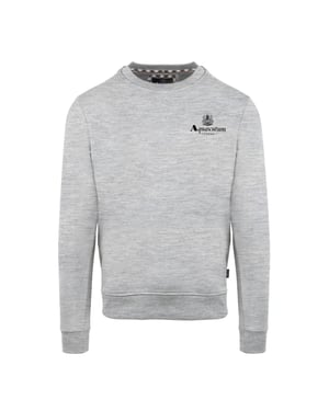 Men's Aquascutum Crew Neck Ribbed Collar Long Sleeve Sweatshirt in Grey