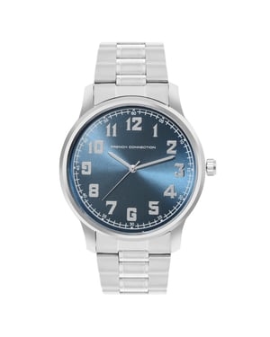 Accessories French Connection Connection Silver Case Round Shape Silver Strap Quartz Watch in Teal Blue