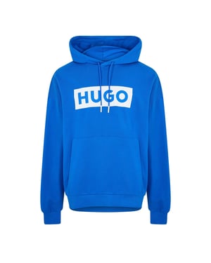 Men's Boss Box Print Hooded Neck Long Sleeve Polo Shirt in Open Blue