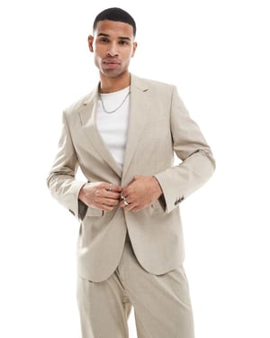 ASOS DESIGN slim fit suit jacket in neutral tonal puppytooth