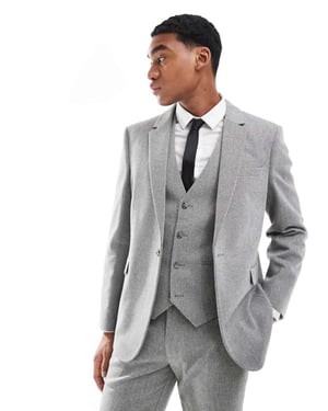 ASOS DESIGN double breasted slim suit jacket with wool in grey barleyweave - CHARCOAL