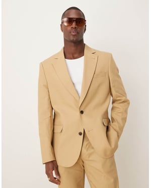 ASOS DESIGN linen blend slim suit jacket in beige