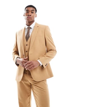 ASOS DESIGN slim suit jacket with wool in camel basketweave
