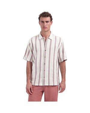 No Excess Shirt short sleeve fancy striped coral