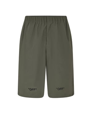 Men's Off White Lettering Casual Shorts in Army Green