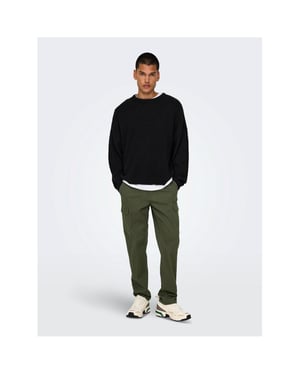 Men's Only Solid Patterned Straight Cargo Pants in Olive Night