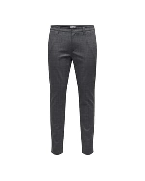 Men's Only Plaid Slim Five Pocket Chinos in Demitasse
