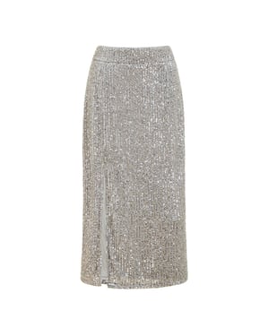 Women's Yumi Silver Sequin Midi Pencil Skirt in Silver