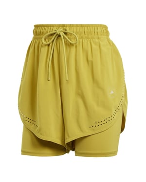 Women's adidas 2 in 1 Fitness Road Shorts with Elasticated Waistband in Green