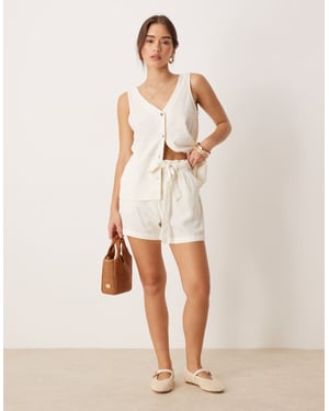 JDY tie waist linen blend shorts co-ord in white