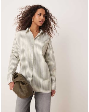 Vila oversized boyfriend fit shirt in oil green stripe