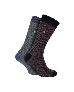 2 Pack Men's Casual Ribbed Cotton Dress Socks | Midweight Square Knit Socks
