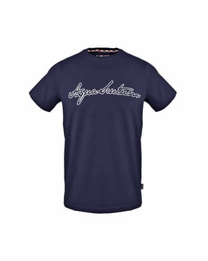 Men's Aquascutum Lacoste Lettering Crew Neck Short Sleeve T-Shirt in Navy