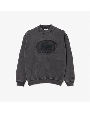 Men's Lacoste Embroidered Crew Neck Drop Shoulder Sweatshirt in Black