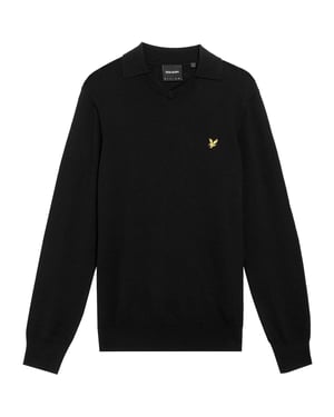 Men's Lyle And Scott Shirt Collar Long Sleeve Sweater in Jet Black