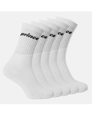 Men's Prince 5 Pack Tennis Lettering Crew Socks in White