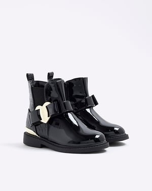River Island Mini Girls Chelsea Boots Black Heart Bow