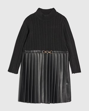 River Island Mini Girls Dress Black Faux Leather Pleated