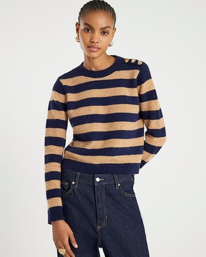 River Island Womens Jumper Navy Knitted Stripe Heart Button