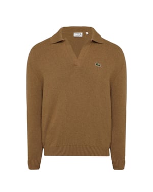 Women's Lacoste Crocodile Logo Collared Neck Long Sleeve Sweater in Cookie