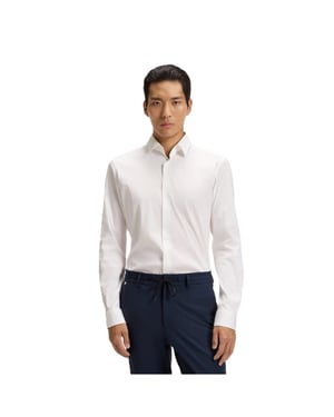 Men's Boss Point Collar Long Sleeve Regular Fit Oxford Shirt in White