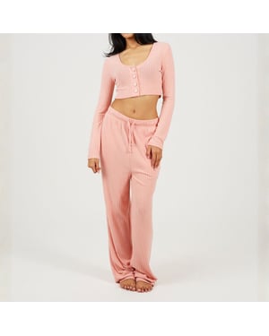 Women's Brave Soul Long Sleeve Cropped Top And Matching Trouser Lounge Set in Dusty Pink