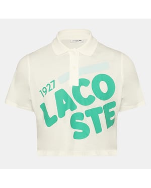 Women's Lacoste Lettering Collared Neck Polo Shirt in Flour