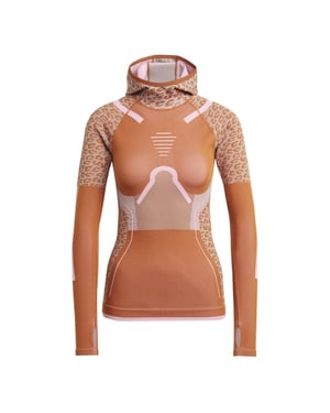Women's adidas Hooded Neck Raglan Sleeve Tech Sweatshirt in Brown