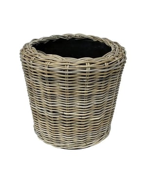 WDMT Grijze rotan plantenmand – Ø 45 x 47 cm – waterdichte binnenpot – grijs