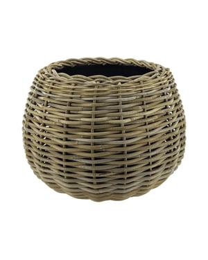 WDMT Bolvormige drypot rotan plantenmand – Ø 45 x 34 cm – waterdichte binnenpot –